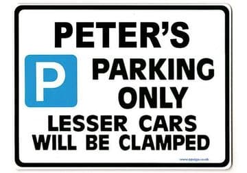PETER'S Personalised Gift |Unique Present for Him | Parking Sign - Size Large - Metal faced