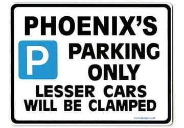 PHOENIX'S Personalised Gift |Unique Present for Him | Parking Sign - Size Large - Metal faced