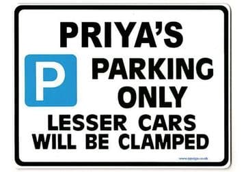 PRIYA'S Personalised Parking Sign Gift | Unique Car Present for Her | Size Large - Metal faced
