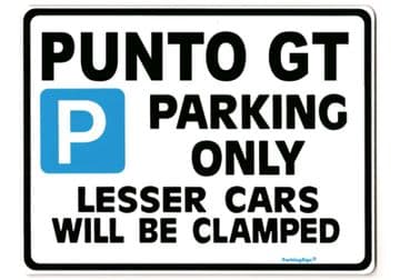 PUNTO GT Large Metal ParkingSign for FIAT Turbo Gift