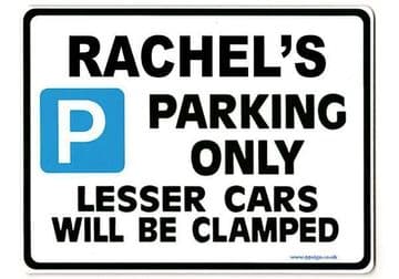 RACHEL'S Personalised Parking Sign Gift | Unique Car Present for Her | Size Large - Metal faced