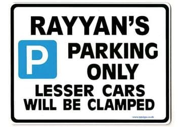 RAYYAN'S Personalised Gift |Unique Present for Him | Parking Sign - Size Large - Metal faced
