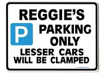 REGGIE'S Personalised Gift |Unique Present for Him | Parking Sign - Size Large - Metal faced