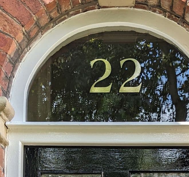 Reverse Cut Gold leaf style Fanlight Numbers for inside glass fitting