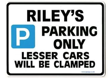 RILEY'S Personalised Gift |Unique Present for Him | Parking Sign - Size Large - Metal faced