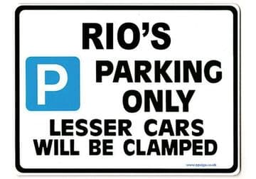 RIO'S Personalised Gift |Unique Present for Him | Parking Sign - Size Large - Metal faced