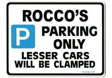 ROCCO'S Personalised Gift |Unique Present for Him | Parking Sign - Size Large - Metal faced