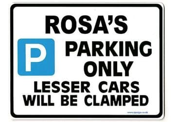 ROSA'S Personalised Parking Sign Gift | Unique Car Present for Her | Size Large - Metal faced