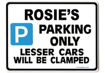 ROSIE'S Personalised Parking Sign Gift | Unique Car Present for Her | Size Large - Metal faced