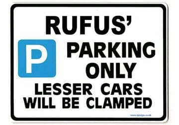 RUFUS' Personalised Gift |Unique Present for Him | Parking Sign - Size Large - Metal faced