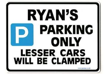 RYAN'S Personalised Gift |Unique Present for Him | Parking Sign - Size Large - Metal faced