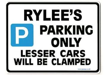 RYLEE'S Personalised Gift |Unique Present for Him | Parking Sign - Size Large - Metal faced