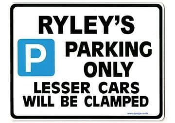 RYLEY'S Personalised Gift |Unique Present for Him | Parking Sign - Size Large - Metal faced