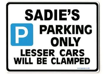 SADIE'S Personalised Parking Sign Gift | Unique Car Present for Her | Size Large - Metal faced