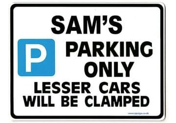 SAM'S Personalised Gift |Unique Present for Him | Parking Sign - Size Large - Metal faced