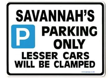 SAVANNAH'S Personalised Parking Sign Gift | Unique Car Present for Her | Size Large - Metal faced