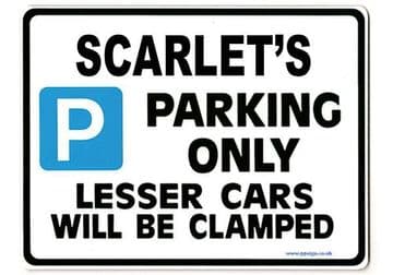 SCARLET'S Personalised Parking Sign Gift | Unique Car Present for Her | Size Large - Metal faced