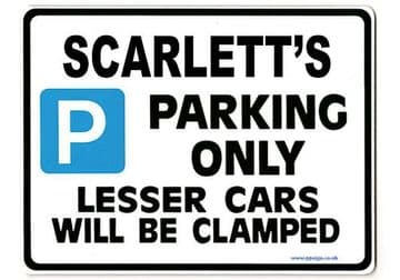 SCARLETT'S Personalised Parking Sign Gift | Unique Car Present for Her | Size Large - Metal faced