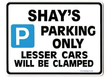 SHAY'S Personalised Gift |Unique Present for Him | Parking Sign - Size Large - Metal faced