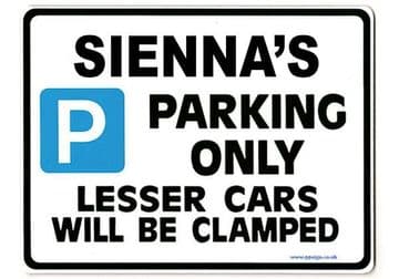 SIENNA'S Personalised Parking Sign Gift | Unique Car Present for Her | Size Large - Metal faced