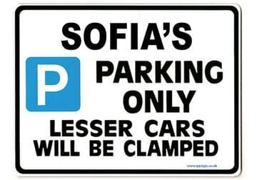 SOFIA'S Personalised Parking Sign Gift | Unique Car Present for Her | Size Large - Metal faced