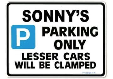 SONNY'S Personalised Gift |Unique Present for Him | Parking Sign - Size Large - Metal faced