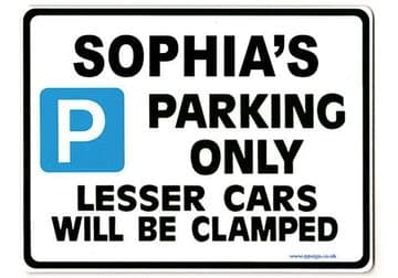 SOPHIA'S Personalised Parking Sign Gift | Unique Car Present for Her | Size Large - Metal faced