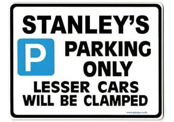 STANLEY'S Personalised Gift |Unique Present for Him | Parking Sign - Size Large - Metal faced