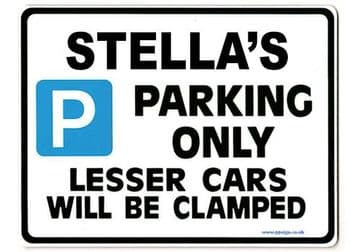 STELLA'S Personalised Parking Sign Gift | Unique Car Present for Her | Size Large - Metal faced