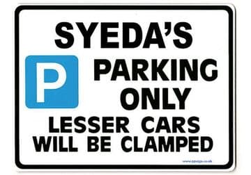 SYEDA'S Personalised Parking Sign Gift | Unique Car Present for Her | Size Large - Metal faced