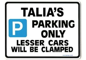 TALIA'S Personalised Parking Sign Gift | Unique Car Present for Her | Size Large - Metal faced