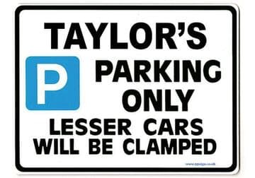 TAYLOR'S Personalised Parking Sign Gift | Unique Car Present for Her | Size Large - Metal faced