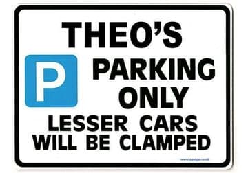 THEO'S Personalised Gift |Unique Present for Him | Parking Sign - Size Large - Metal faced