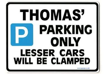 THOMAS' Personalised Gift |Unique Present for Him | Parking Sign - Size Large - Metal faced
