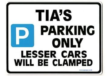 TIA'S Personalised Parking Sign Gift | Unique Car Present for Her | Size Large - Metal faced
