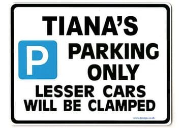 TIANA'S Personalised Parking Sign Gift | Unique Car Present for Her | Size Large - Metal faced