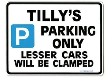 TILLY'S Personalised Parking Sign Gift | Unique Car Present for Her | Size Large - Metal faced