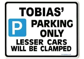 TOBIAS' Personalised Gift |Unique Present for Him | Parking Sign - Size Large - Metal faced
