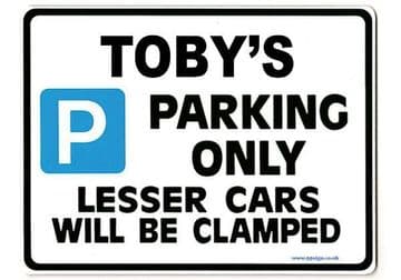 TOBY'S Personalised Gift |Unique Present for Him | Parking Sign - Size Large - Metal faced