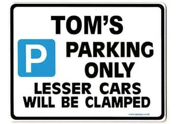 TOM'S Personalised Gift |Unique Present for Him | Parking Sign - Size Large - Metal faced