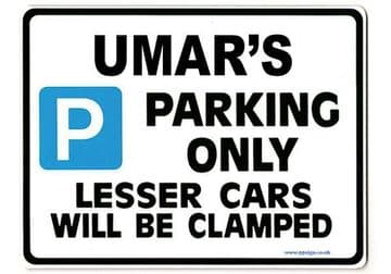 UMAR'S Personalised Gift |Unique Present for Him | Parking Sign - Size Large - Metal faced