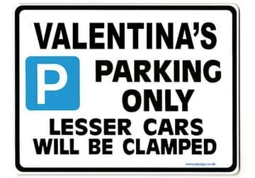 VALENTINA'S Personalised Parking Sign Gift | Unique Car Present for Her | Size Large - Metal faced