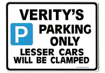 VERITY'S Personalised Parking Sign Gift | Unique Car Present for Her | Size Large - Metal faced