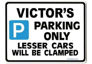 VICTOR'S Personalised Gift |Unique Present for Him | Parking Sign - Size Large - Metal faced