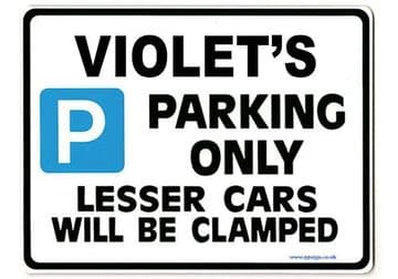 VIOLET'S Personalised Parking Sign Gift | Unique Car Present for Her | Size Large - Metal faced
