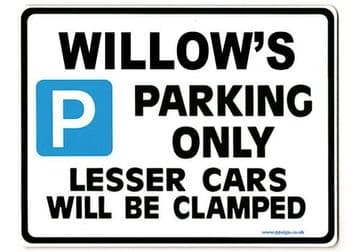 WILLOW'S Personalised Parking Sign Gift | Unique Car Present for Her | Size Large - Metal faced