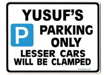 YUSUF'S Personalised Gift |Unique Present for Him | Parking Sign - Size Large - Metal faced