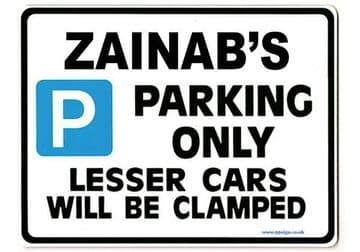 ZAINAB'S Personalised Parking Sign Gift | Unique Car Present for Her | Size Large - Metal faced