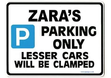 ZARA'S Personalised Parking Sign Gift | Unique Car Present for Her | Size Large - Metal faced