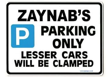 ZAYNAB'S Personalised Parking Sign Gift | Unique Car Present for Her | Size Large - Metal faced
